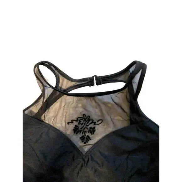 VINTAGE Jantzen Black Mesh High Neck One-Piece Swimsuit H - Picture 4 of 11